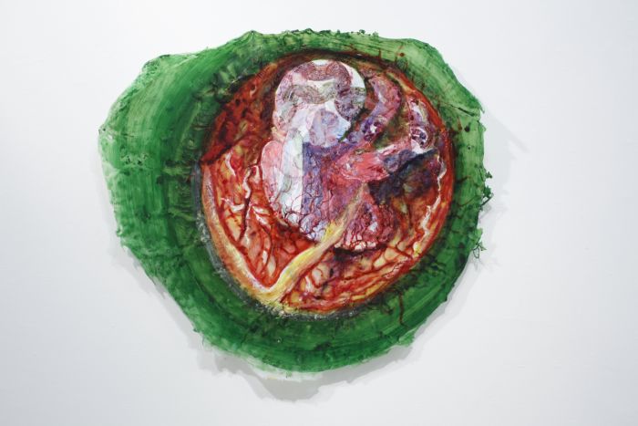 Untitled, 2009, Ink and Water Color on Plastic Glue, 69X75 cm