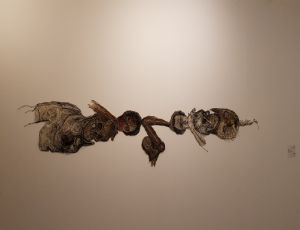Untitled, 2014, threds and PVA glue, 333X54 cm