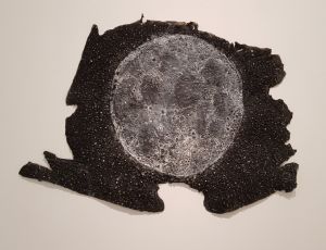 Untitled (Moon), 2010, oil chalks, crushed charcoal and ink on plastic glue, 65X102 cm