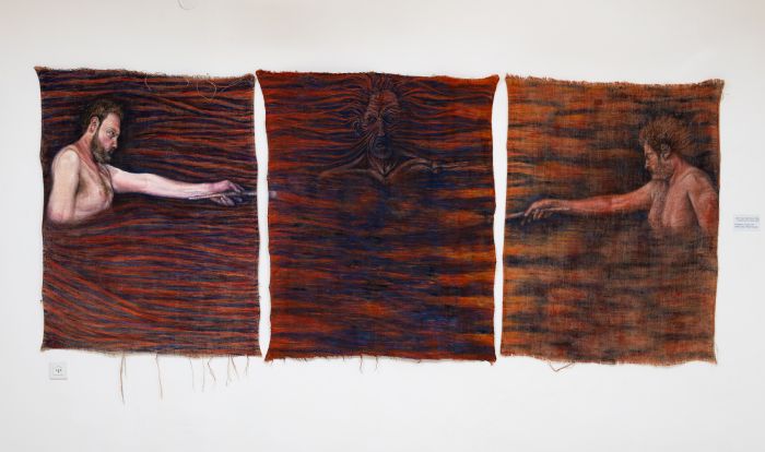 Triptych. 2022. Tempera on Jute. 132X320 cm....